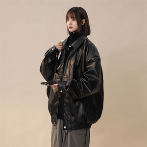 SJ-217-2-PY01-P65 秋冬季中性风PU皮衣男女夹克情侣外套图片