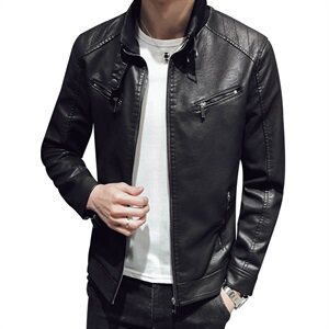 新款男士时尚百搭PU皮衣外贸韩版修身保暖加绒机车J图片