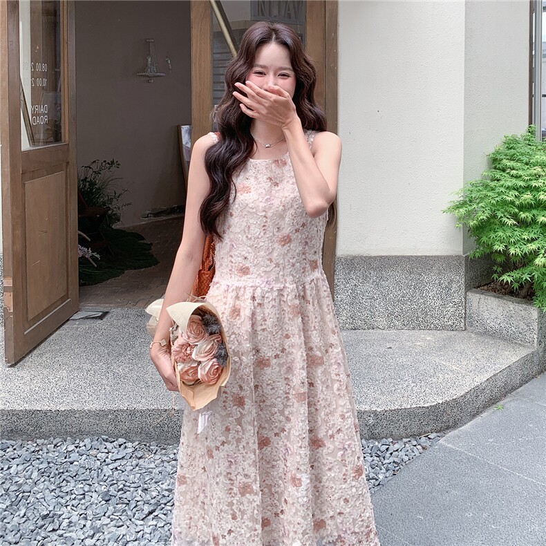 《26夏上新》立体花朵超柔软气质甜美可收腰仙女连衣裙女,女装连衣裙,苗苗