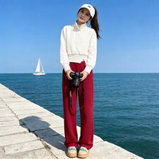 时尚洋气减龄套装女春新款韩版修身显瘦立领短款卫衣阔腿裤两件套图片
