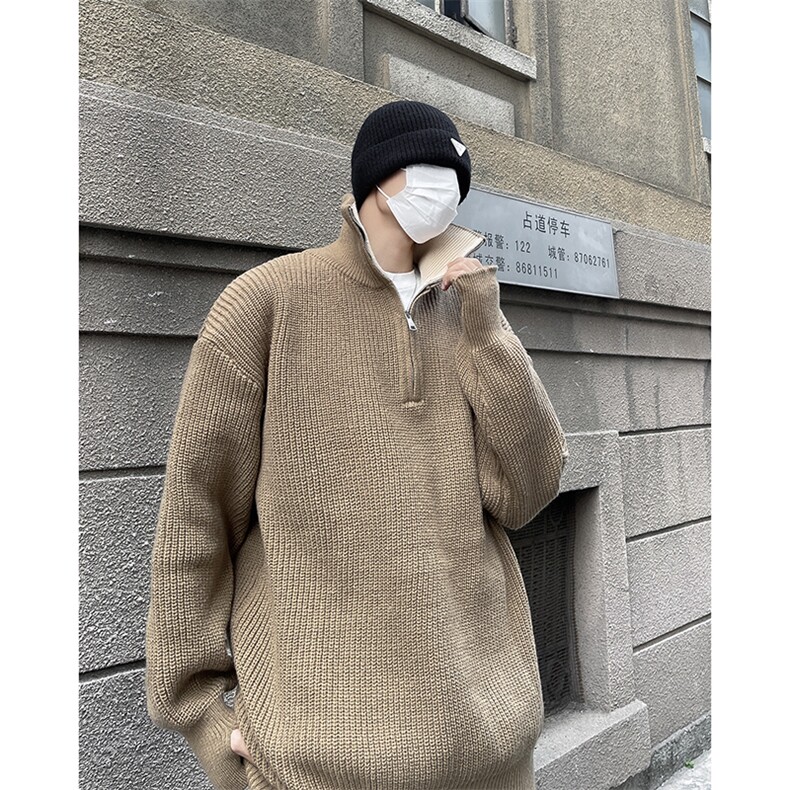 2024冬季潮牌简约宽松保暖针织衫日系复古半拉链毛衣男 M1694-P56图片