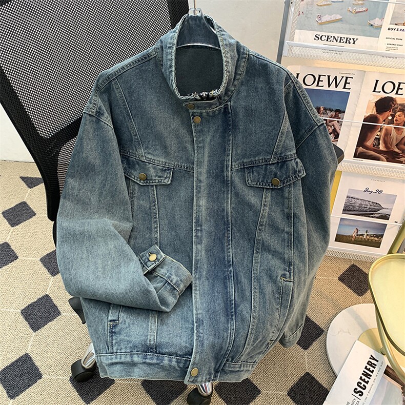 美式复古立领牛仔外套男春秋季宽松潮牌短款工装夹克JK024-P72,男装夹克,星座308B-2