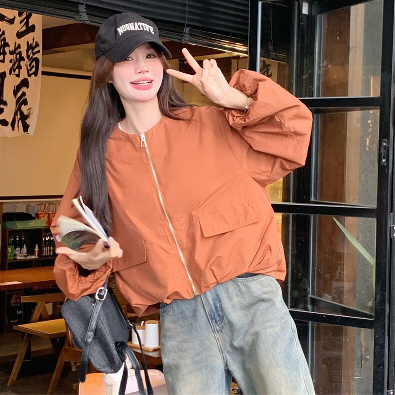 橘色工装短外套女春秋2025新款美式炸街又a又飒短款风衣小个子,女装短外套,2D143