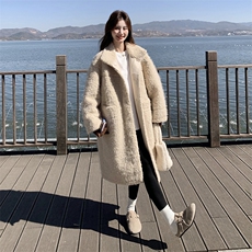 现货冬装新款时尚百搭加厚中长款皮毛一体外套2C135-6859P215K318，女装皮草，2C135