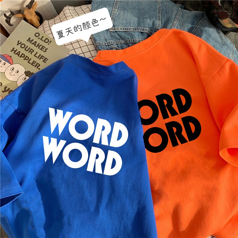 抖音200克纯棉字母克莱因蓝短袖T恤男港风平铺A430-1-WT89，男装T恤，电商A426-1(原A430-1)