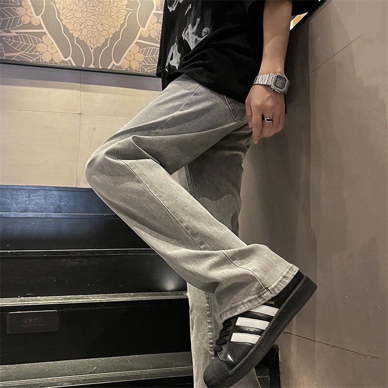 微喇弹力烟灰水泥色直筒牛仔裤K2378P55,男装牛仔裤,电商D325