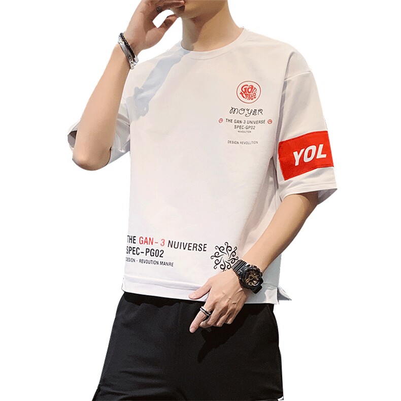 夏季圆领短袖T恤男ins韩版宽松潮流印花上衣服DT05P30,男装T恤,电商A086