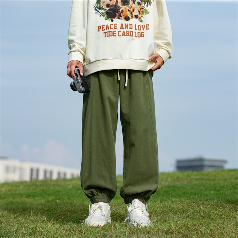 纯棉束脚休闲长裤男士宽松潮牌九分运动工装卫裤子春秋款,男装休闲裤,电商A011（原4039）