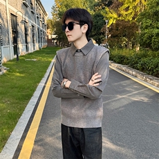 店主风小伙秋冬针织假二件毛衣男301A-1/M80/P75，男装针织衫/毛衣，星座301A-1