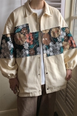 港风休闲宽松刺绣潮拼接翻领工装大码M-5XL夹克男7568P85控118，男装夹克，星座227-7
