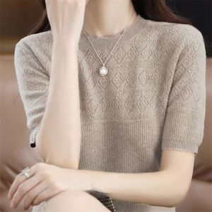 新款短袖T恤女2025春夏打底衫妈妈减龄漂亮洋气桑蚕丝小衫上衣薄图片