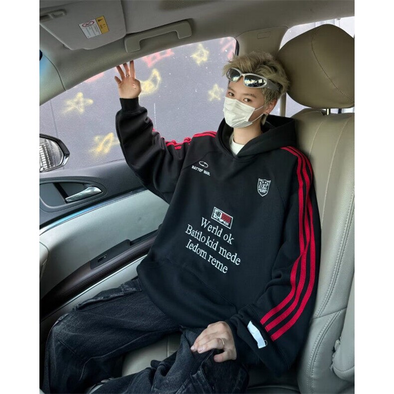 DY8053-P55秋冬季连帽宽松卫衣男女同款美式复古情侣帽衫卫衣潮图片