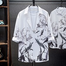 1港风夏季休闲情侣大码M-5XL潮流帅气衬衫男挂拍家具7854P45控68，男装衬衫，星座226-2