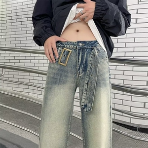 秋季2024新款复古高腰牛仔裤直筒显瘦宽松美式设计感阔K869-P45图片
