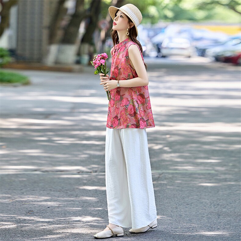 新中式国风套装女2025夏新款气质巨好看的无袖小香风阔腿裤两件套,女装套装/套裙,芭米依尚