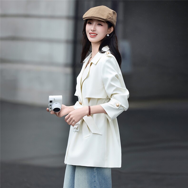 高端时尚双排扣女2026秋新款气质宽松显瘦西装领风衣外套送腰带,女装风衣,时尚俏佳人