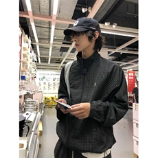 美式复古设计感黑色格子开衫秋冬新款休闲户外骑行夹克外套女，男装夹克，四季星座505