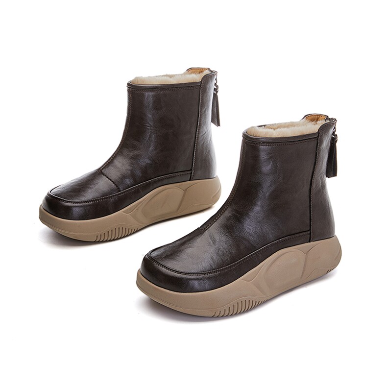真皮兔毛雪地靴女2024冬季新款加绒保暖女靴厚底靴子女复古棉鞋女，女鞋雪地靴，电商A223