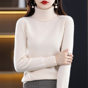 时尚高领女士羊毛衫 纯色柔软舒适 修身显瘦毛衣图片