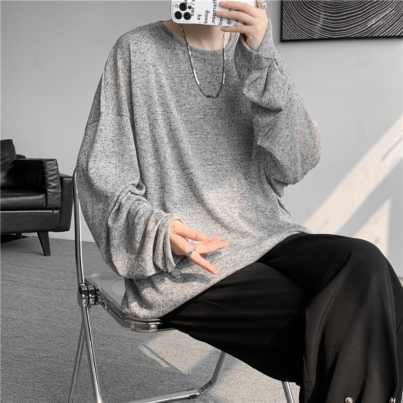 23002-P40控58秋冬季麻灰色打底衫轻薄垂感长袖T恤男士大码宽松，男装T恤，电商B280-1（原A049）