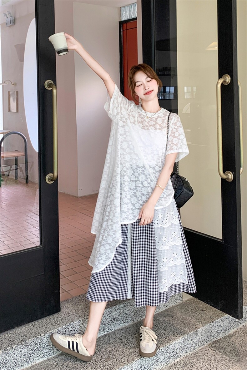 不规则设计感蕾丝上衣套装女夏新款盐甜系小个子拼接半身裙两件套,女装套装/套裙,2B237