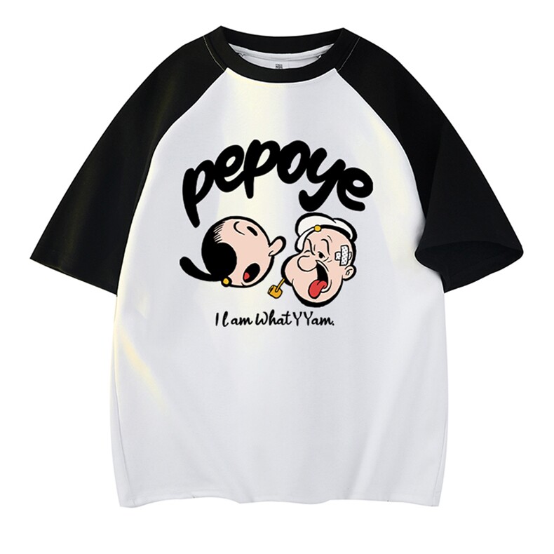 抖音得物供货240克宽松纯棉美式潮牌印花插肩袖拼接短袖T恤AT1514，男装T恤，电商A443