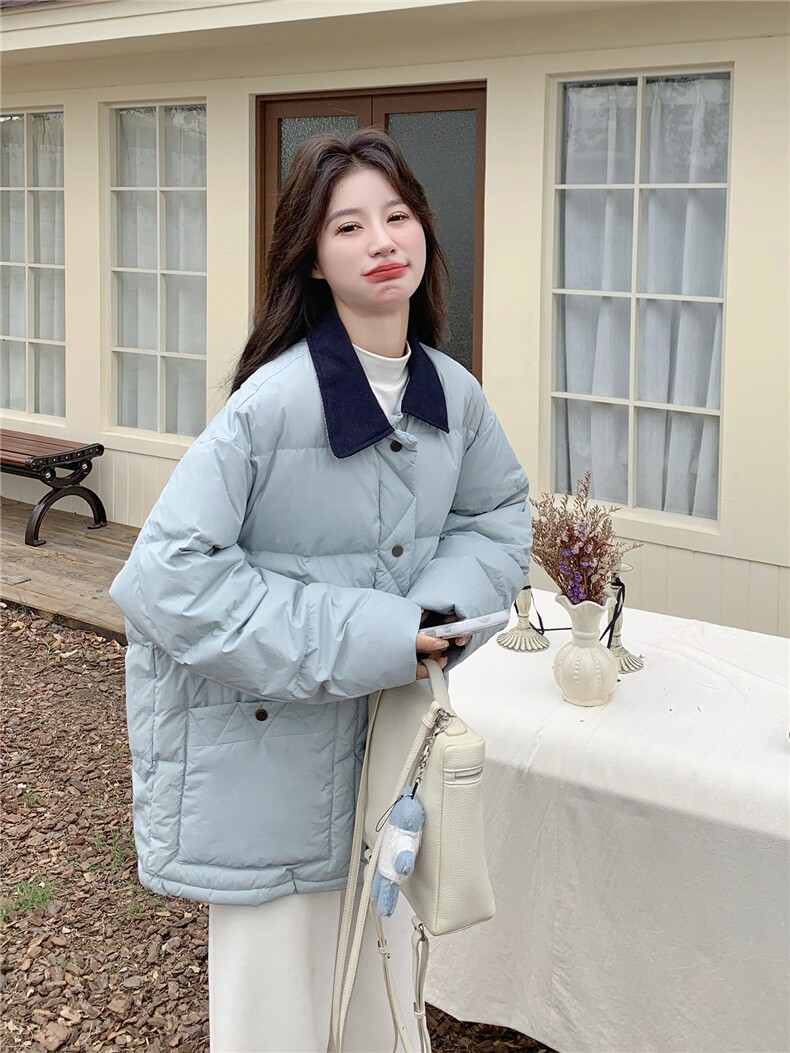 蓝色短款洋气轻薄羽绒服女冬季2025新款显瘦不臃肿薄款保暖外套,女装短外套,2B156