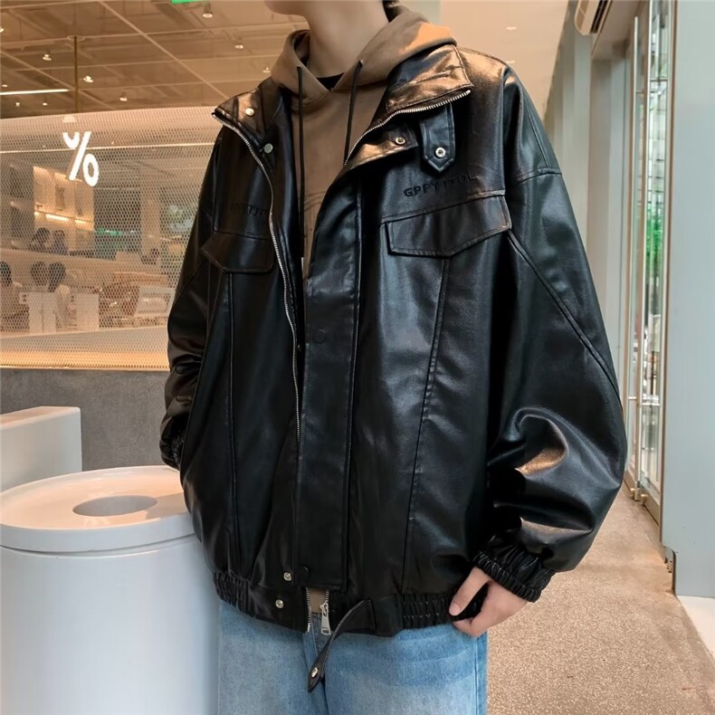 情侣装机车皮衣外套男2023新款春秋凯美拉PU皮双层刺绣夹克W6700,男装夹克,星座1116A-1（原606A）
