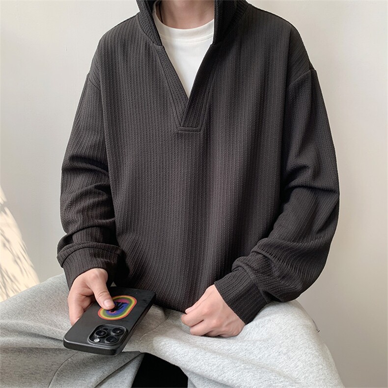 港风假两件V领提花面料连帽卫衣休闲百搭XZ302-1-VE55186-P50,男装卫衣,星座302B-1