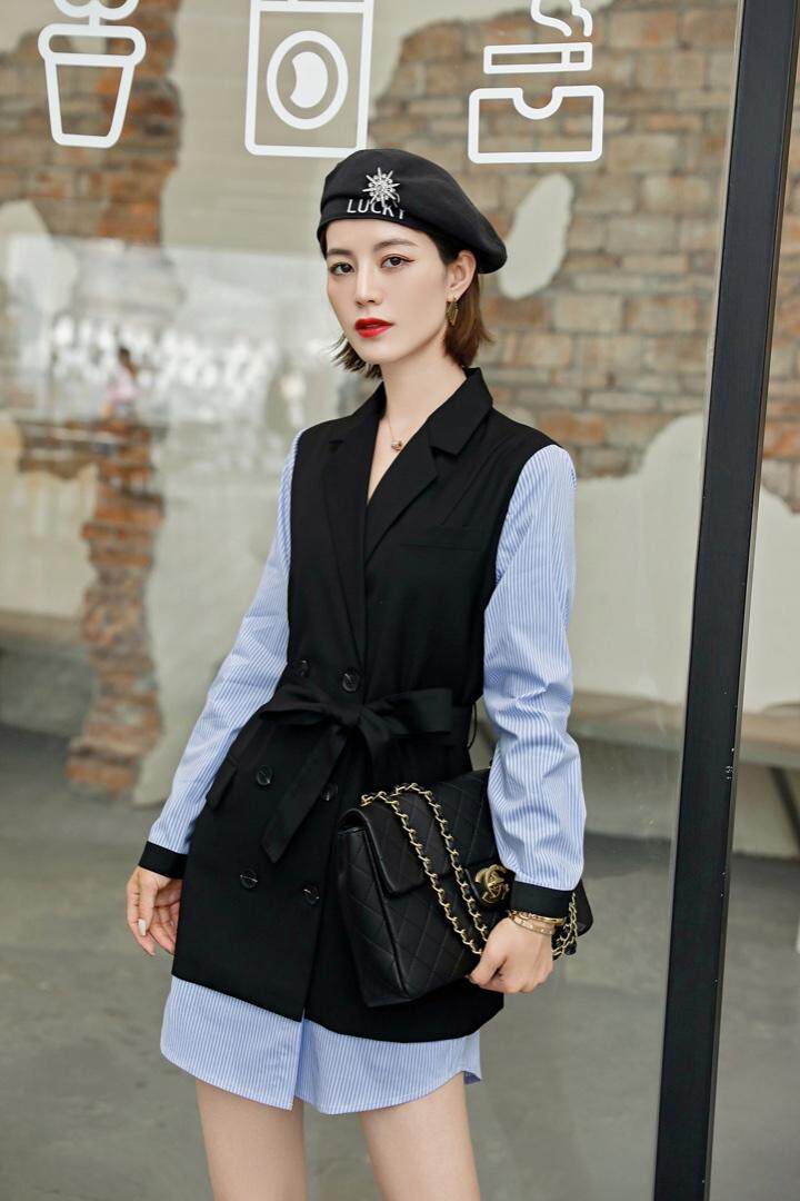 现货秋季新款拼接西装连衣裙，女装西装，依美依缘