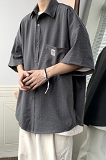夏季潮流纯色短袖衬衫男ins轻熟风宽松休闲冰丝衬衣港风H225/P35，男装衬衫，钱塘713