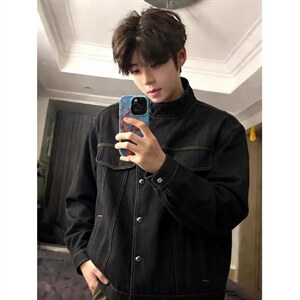 已做货DJK007-特批80自制工装立领原牛牛仔外套图片