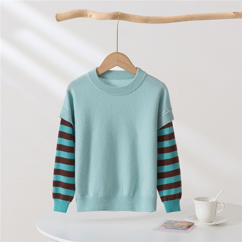 2025年新款百搭女士条纹长袖圆领羊绒衫，童装儿童羊绒衫，轩曦羊绒