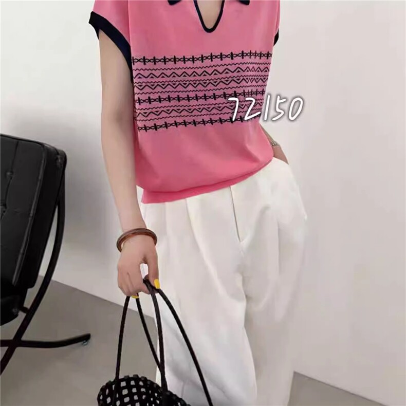 夏季新款女士简约时尚舒适领POLO领短袖，女装T恤，恒旺羊绒