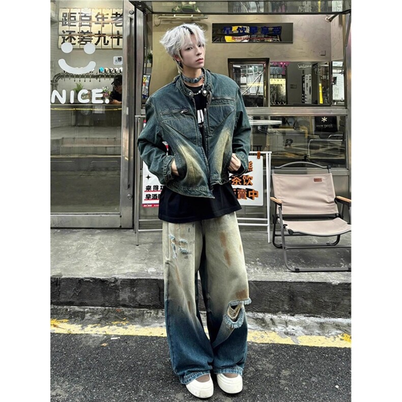 网络图现货设计感牛仔外套男做旧复古水洗短款夹克RJK8642-P88,男装夹克,星座1005-4