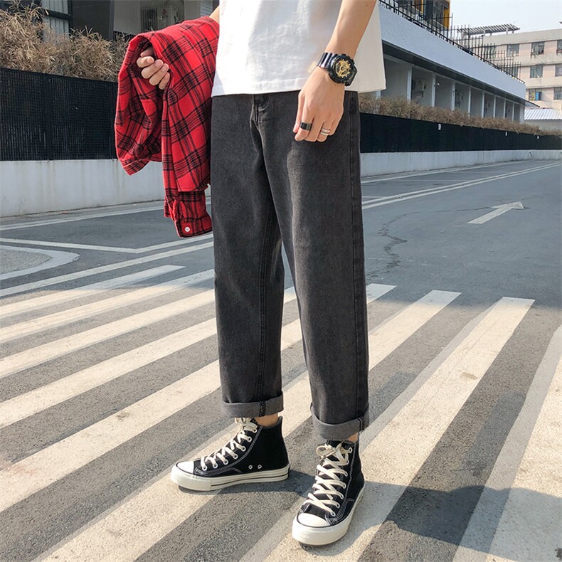 2021港风春夏男装牛仔裤做旧直筒宽松九分牛仔裤N,男装牛仔裤,星座1013-1