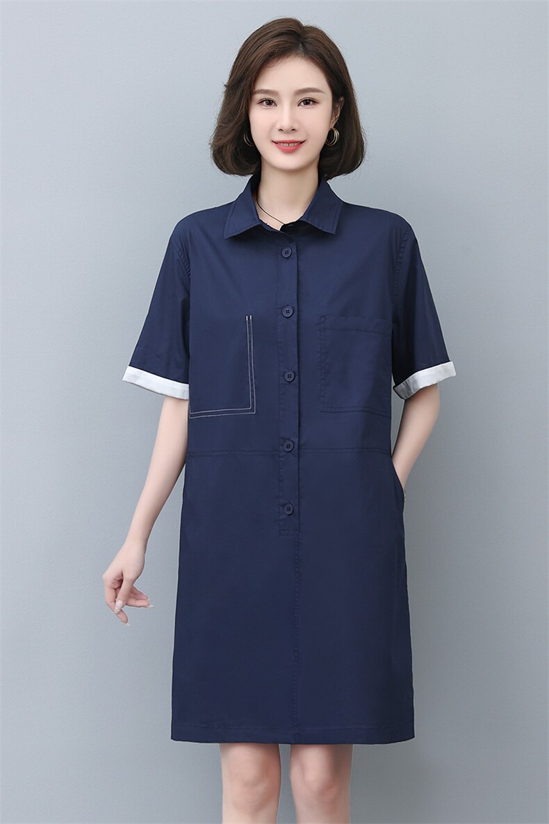 纯棉衬衫裙女夏2023新款中长款宽松休闲妈妈气质短袖直筒连衣裙,女装连衣裙,玛其路