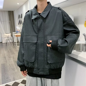 男秋季新款立体侧缝插袋皮衣夹克外套G98P77图片