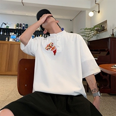 刺绣夏季薄款男士T恤潮流休闲五分袖宽松短袖潮A266-T160-P55，男装T恤，电商A266