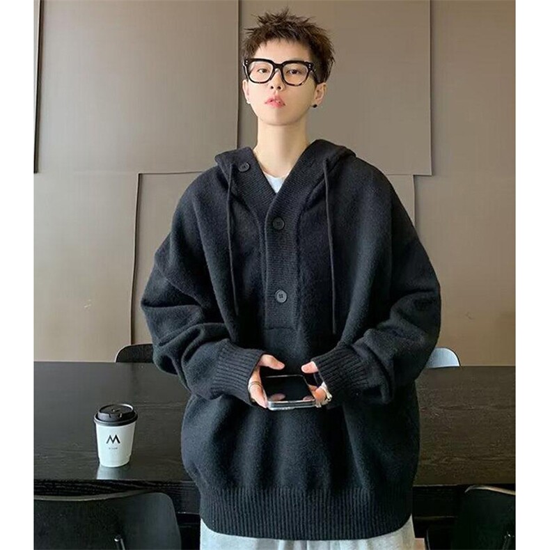 重磅秋冬装北极绒开衫毛衣美式复古休闲慵懒风针织衫加厚连帽外套,男装针织衫/毛衣,电商A486-1