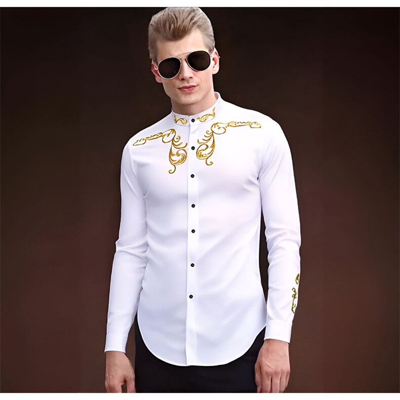 新款欧洲宫廷风男士刺绣亨利长袖衬衫A387P50，男装衬衫，星座1314