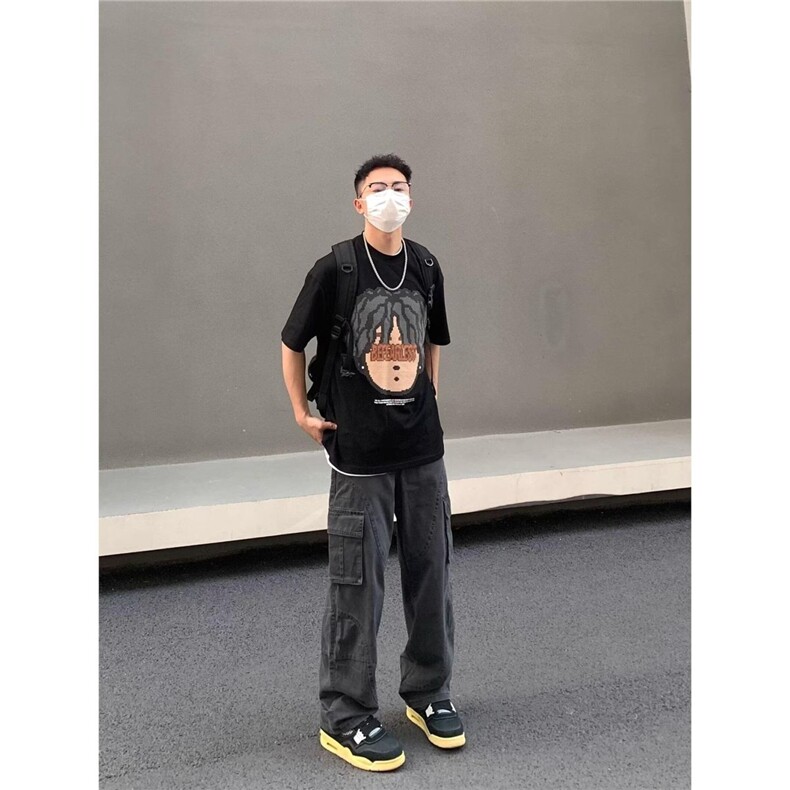 1506/QGAZ100/P73新款潮流百搭裤子夏季薄款坠感阔腿拖地长裤,男装休闲裤,星座1506