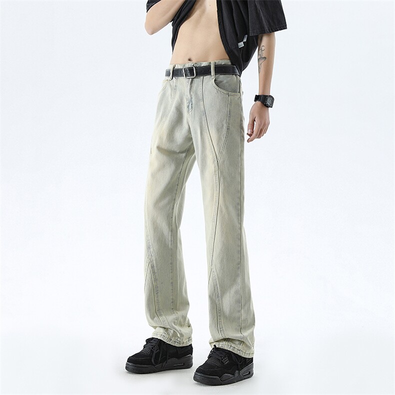 B221美式ins高街暗黑小众拼接修身牛仔裤LK24157-P60控78,男装牛仔裤,电商B221