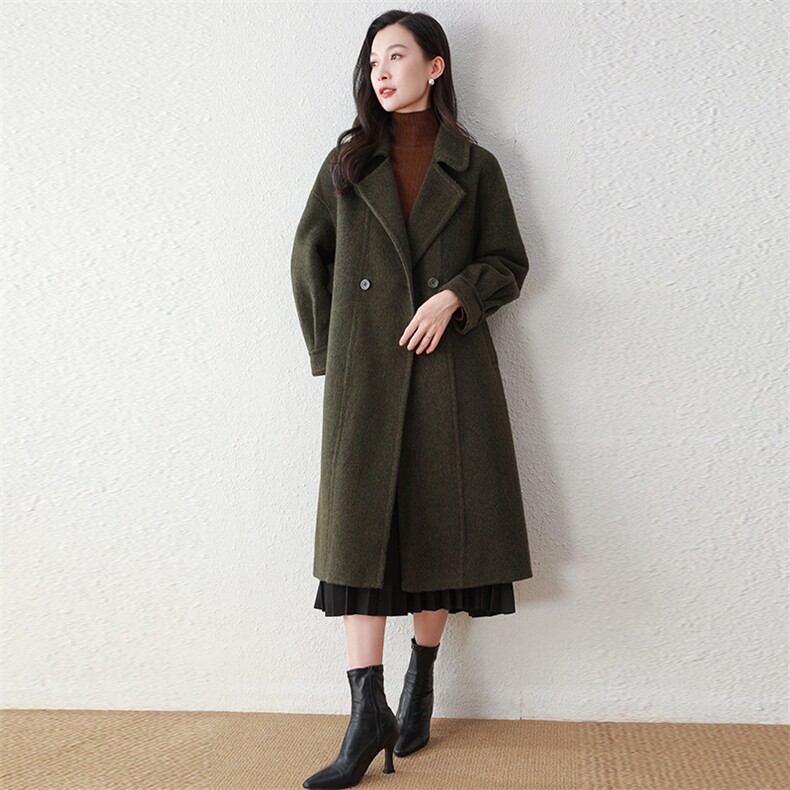 秋冬新款韩版高端时尚双排扣翻领双面羊毛大衣女修身显瘦气质外套,女装双面呢大衣,阿舍尔精品
