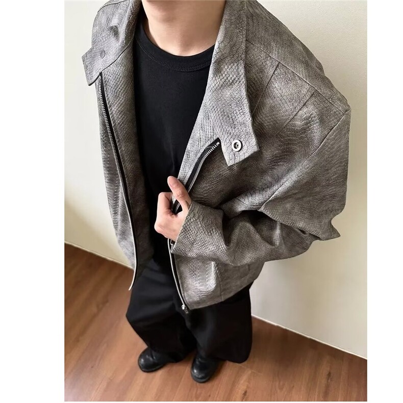 JK293-P88设计感拉链皮衣外套男春季美式复古街头潮牌宽松,男装皮衣,电商B323A