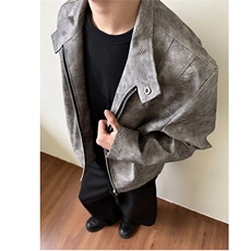 JK293-P88设计感拉链皮衣外套男春季美式复古街头潮牌宽松，男装皮衣，电商B323A