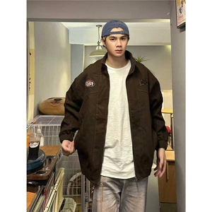 现货飞行员外套男美式高街设计感复古棒球服秋季新款情侣潮牌夹克图片