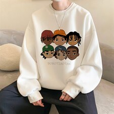 hiphop卡通卫衣男春秋宽松潮牌高街长袖t恤美式复古大码百搭上衣，男装卫衣，电商B371