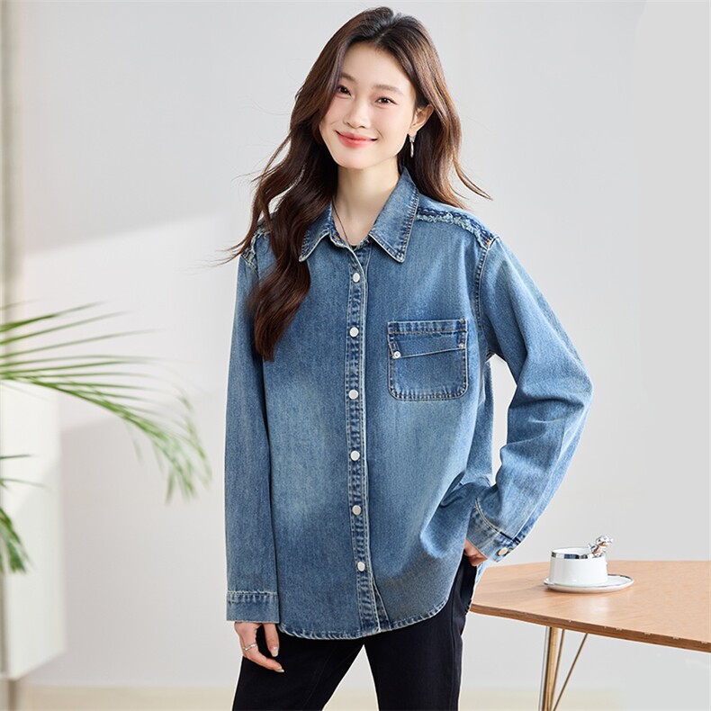 牛仔衬衫女春秋季2025新款高级感女士叠穿内搭上衣早春薄款外套,女装短外套,丽影随形