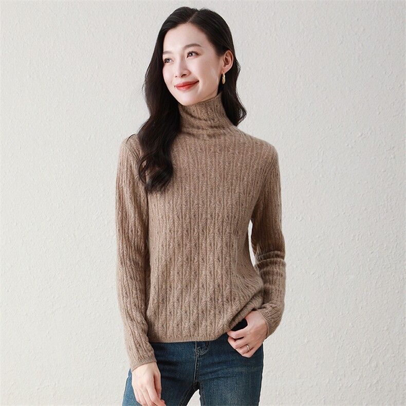 秋冬新款高领时尚休闲羊绒衫女100%纯山羊绒毛衣,女装羊绒衫,阿舍尔精品